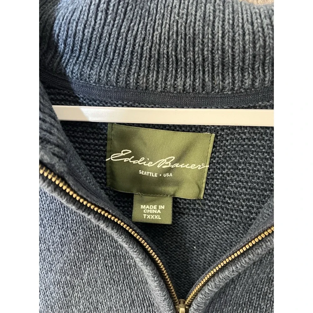 Eddie Bauer Sweater Mens Size XXXLT 3XLT Blue 1/4 Zip‎ Pullover Long Sleeve